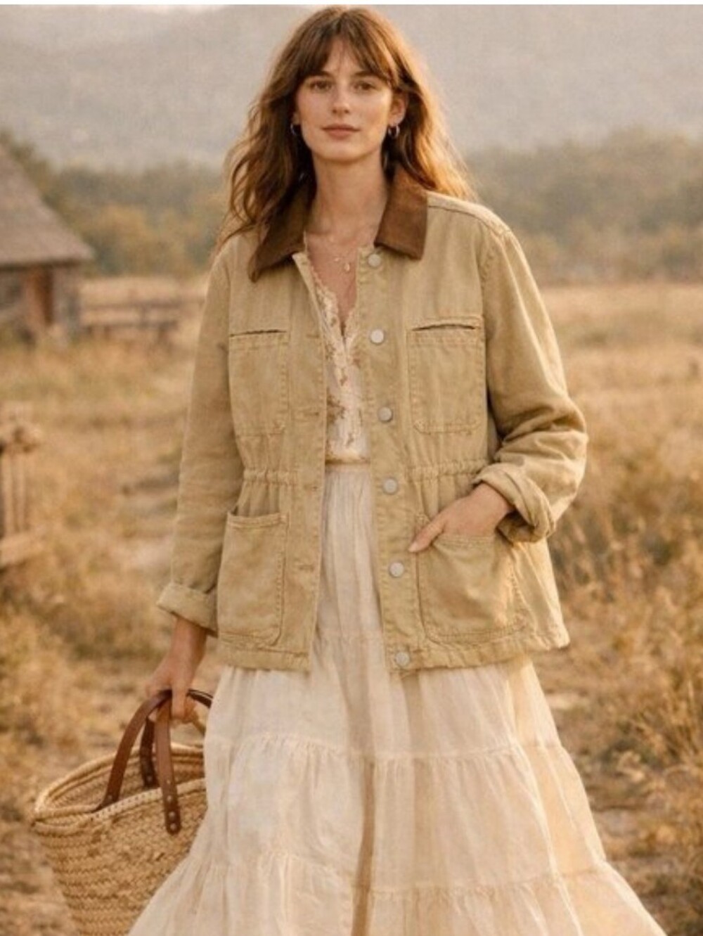 Blank NYC Cotton Barn Utility Relaxed Fit Jacket Beige Size Large NWT